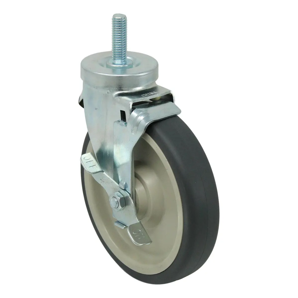 6" X 1-1/4" Poly-Pro Threaded Swivel Stem Caster W/ Top Lock Brake - 350 Lb. Cap 1