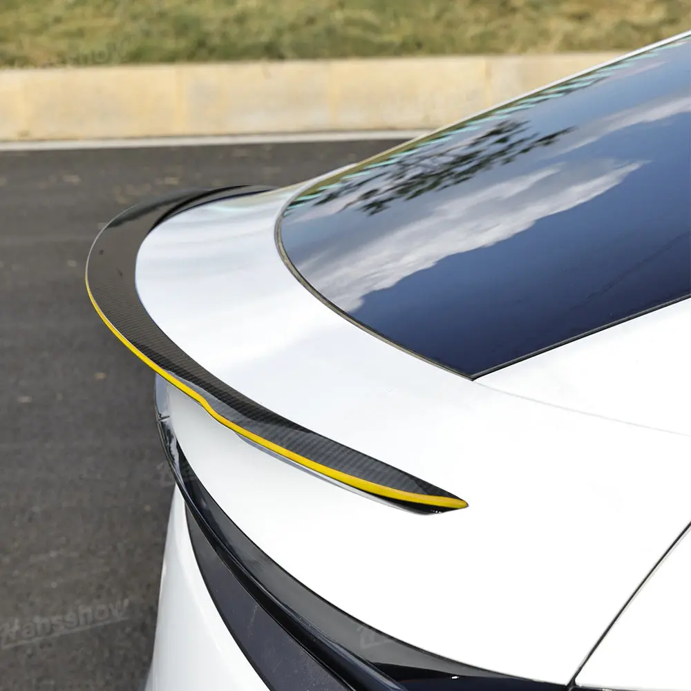 Model Y Juniper Spoiler Real Carbon Fiber Wing Yellow-Edged Glossy Rear... 1