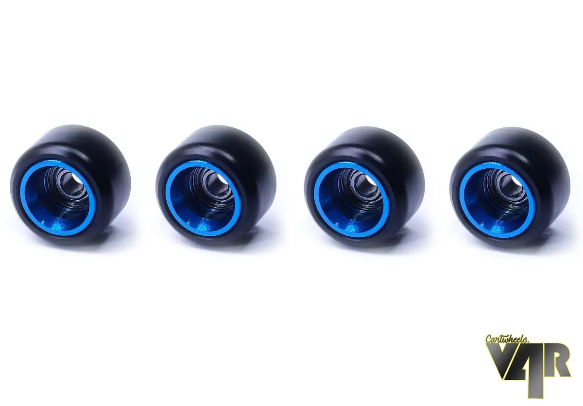 V4r Classic Aluminum Core Fingerboard Wheels By Cartwheels - Black With Blue Core (7.5Mm) 1