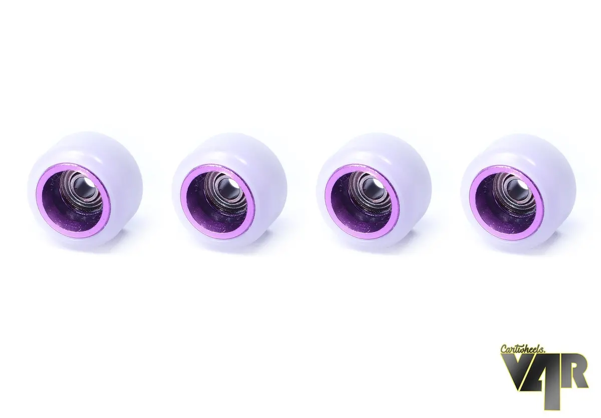 V4r Classic Aluminum Core Fingerboard Wheels By Cartwheels - White With Violet Core (7.5Mm) 1