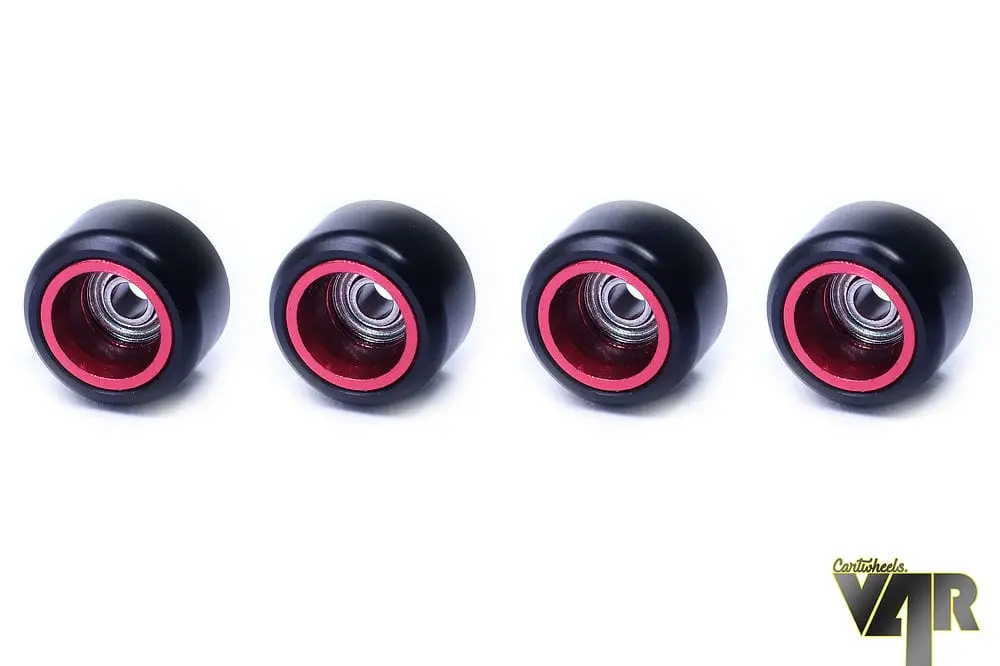 V4r Classic Aluminum Core Fingerboard Wheels By Cartwheels - Black With Red Core (7.5Mm) 1