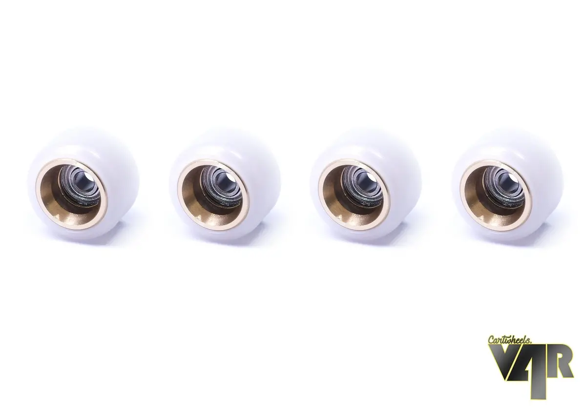 V4r Classic Aluminum Core Fingerboard Wheels By Cartwheels - White With Gold Core (7.5Mm) 1