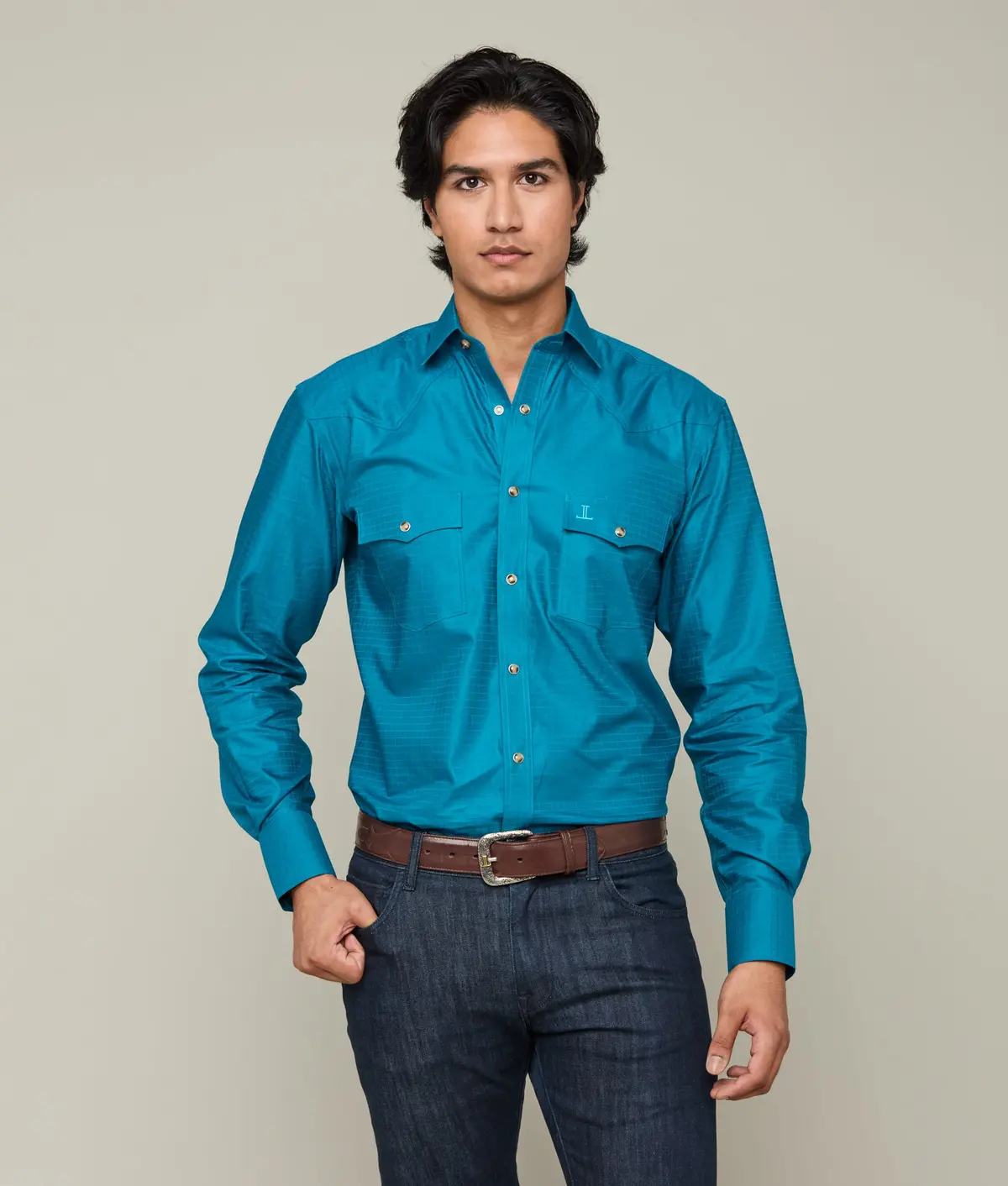 Square Dobby Shirt :: Teal 1