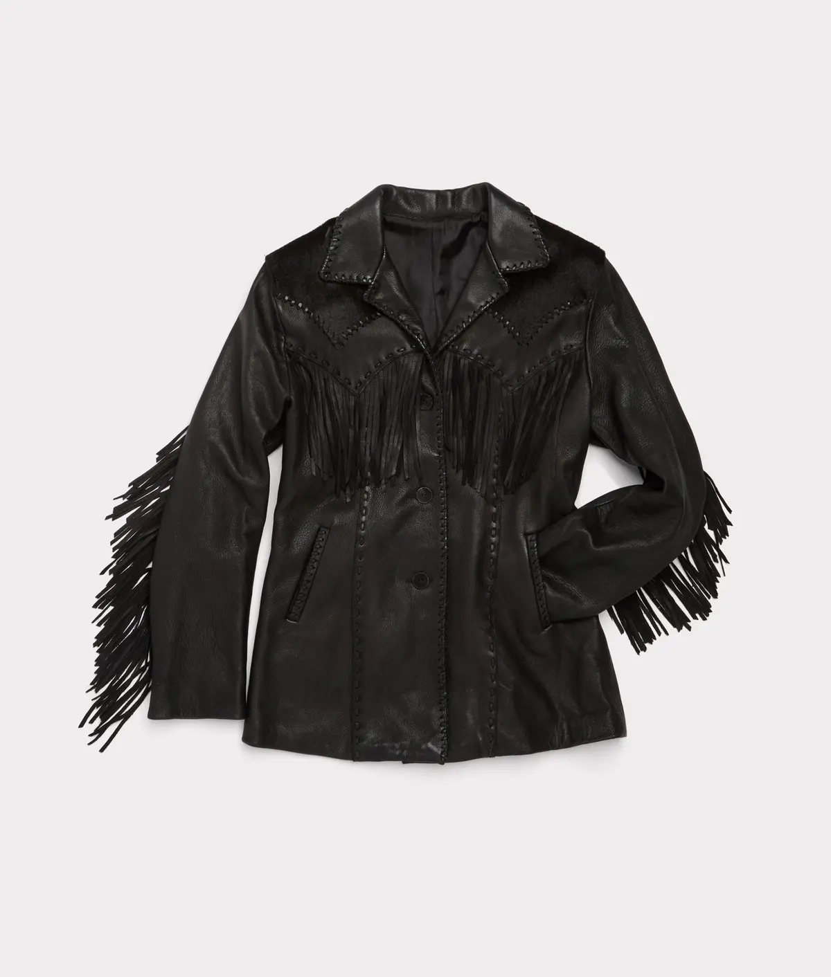 Hair-On Yoke Fringe Jacket :: Black 1