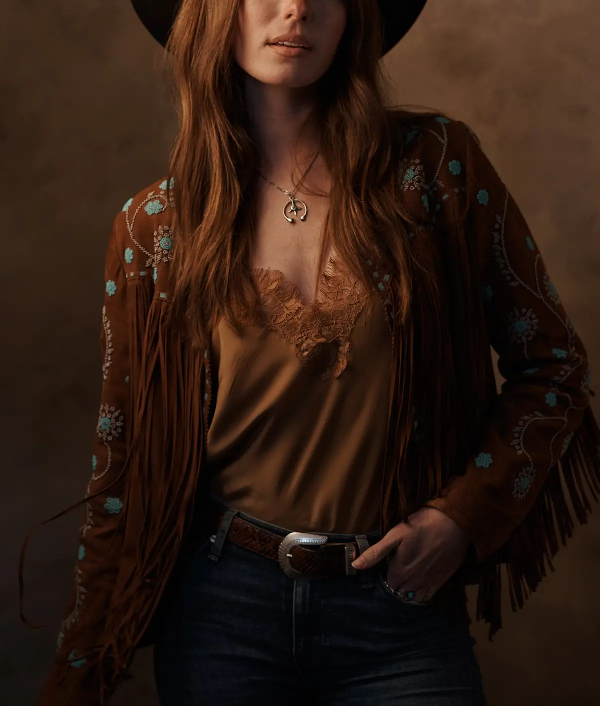 Ellie Beaded Fringe Jacket :: Brown 2