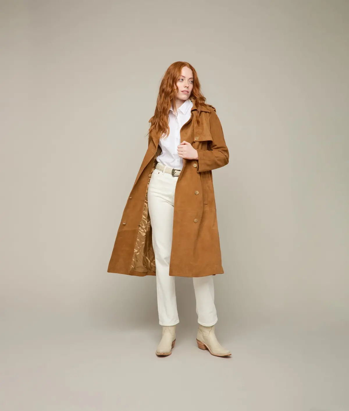 Suellen Suede Trench Coat :: Caramel 1