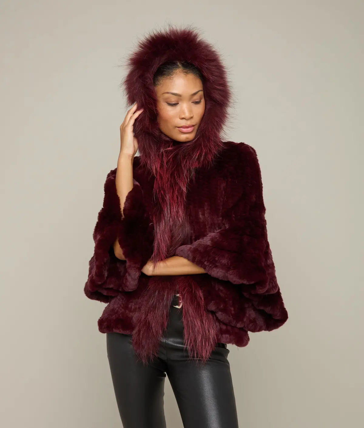 Empress Fur Caplet :: Burgundy 1