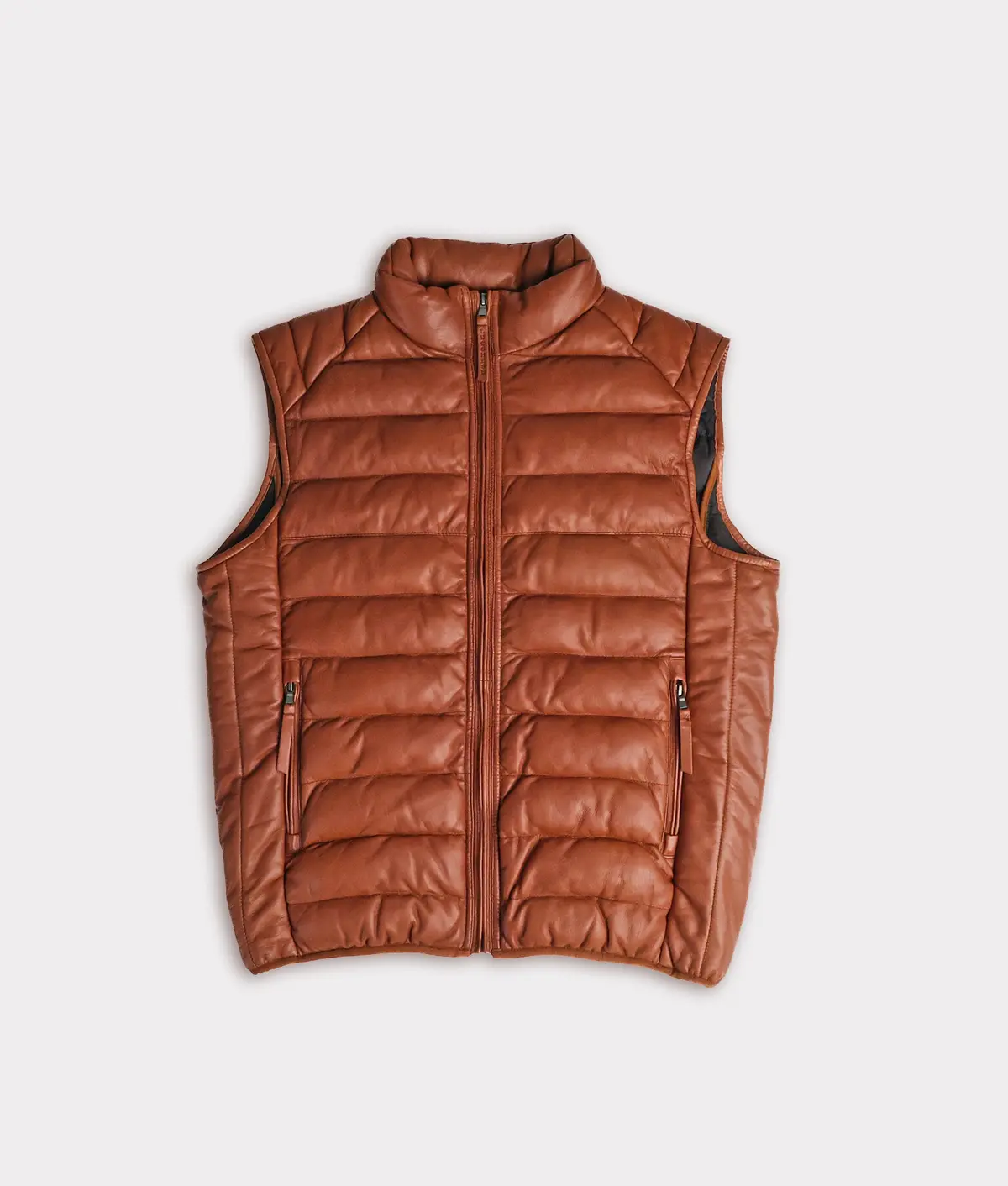 Men's Leather Puffer Vest :: Cognac 1