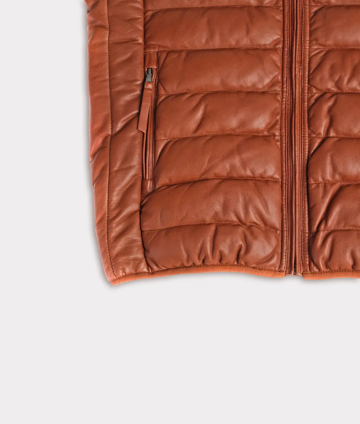 Men's Leather Puffer Vest :: Cognac 5