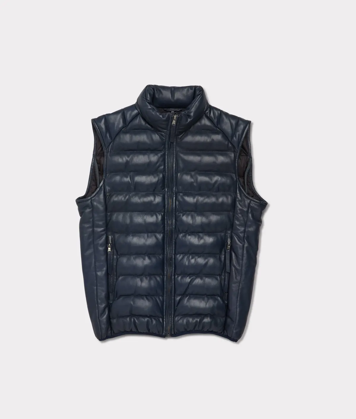 Men's Leather Puffer Vest :: Navy 1