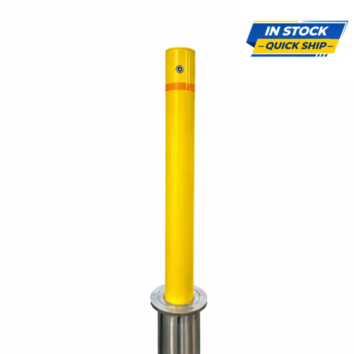 Retractable Yellow Steel Bollard - 4" X 36" Drop-Down Security Post 1