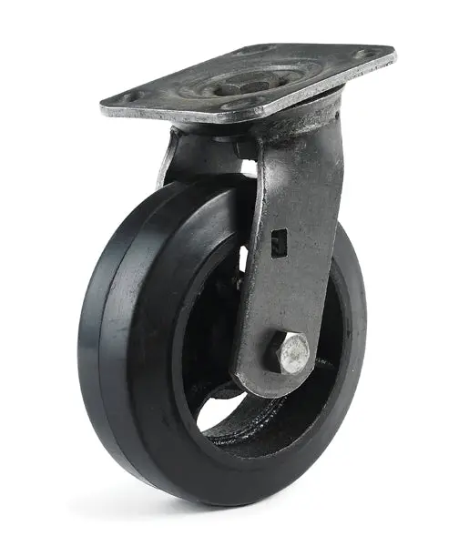 6" X 2" Unplated Moldon Rubber On Cast Iron Swivel Caster For Waste Bins 1