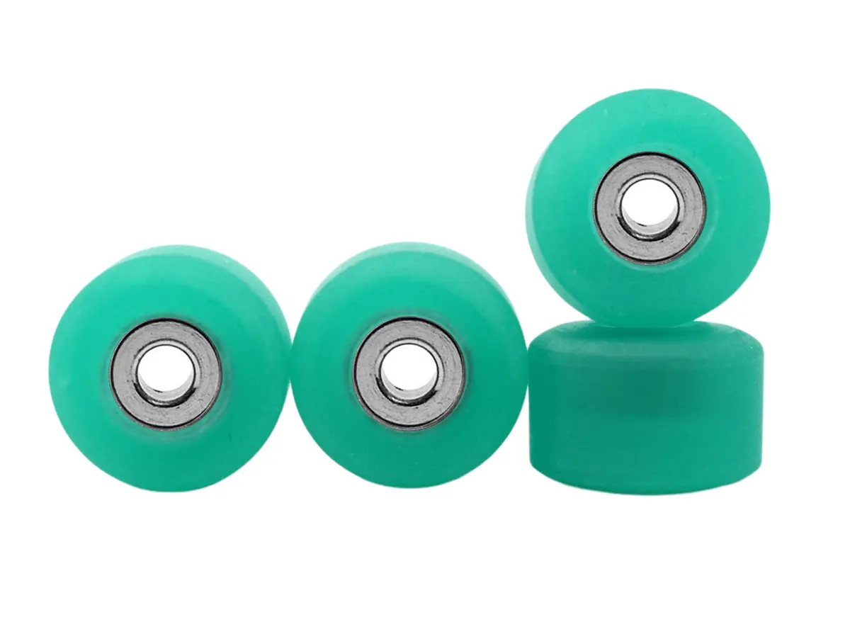 Apex 61D Urethane Fingerboard Wheels, New Street Shape, Ultra Spin Bearings - Teak Teal Colorway - Set Of 4 1