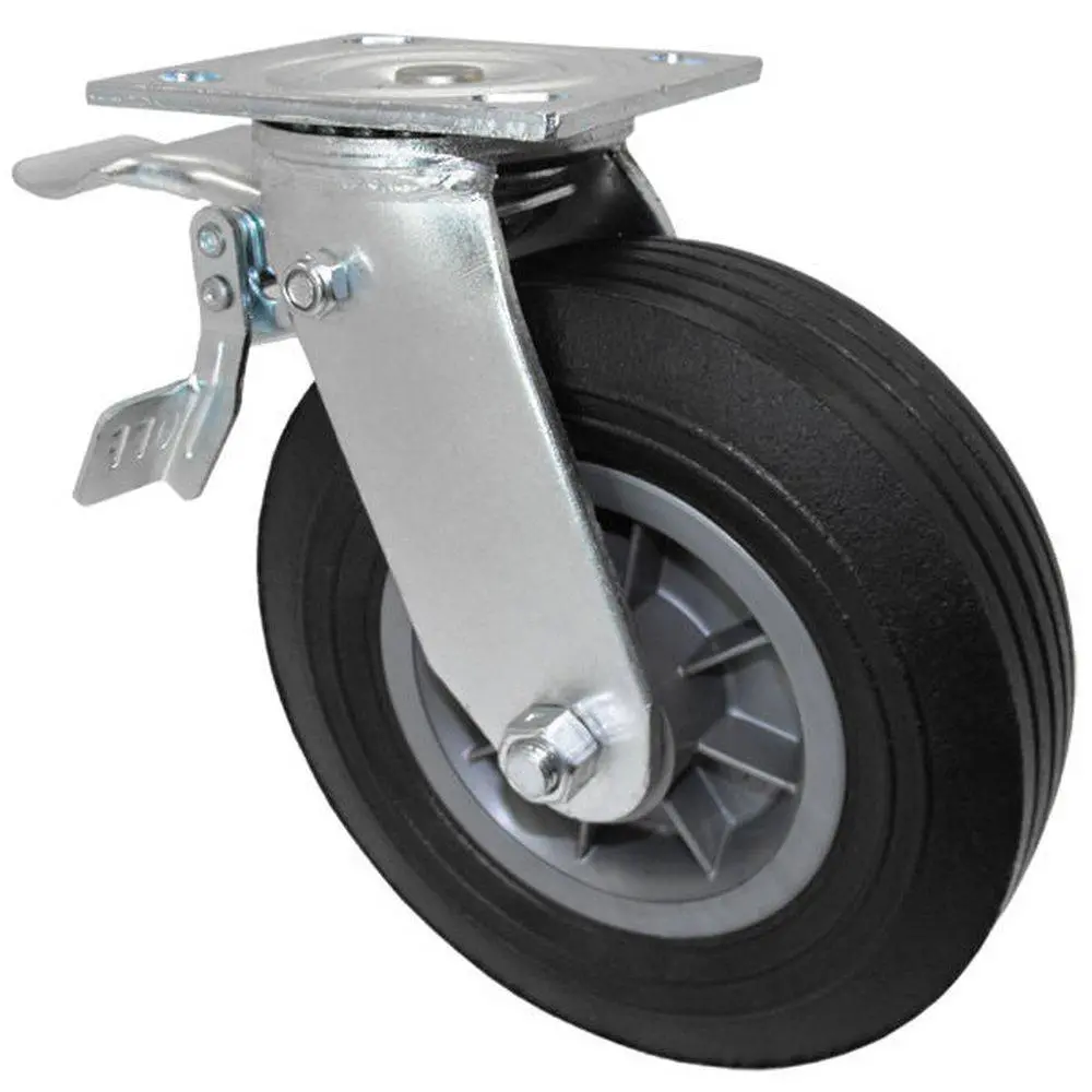 8" X 2-1/2" Eco Rubber Wheel Swivel Caster W/ Total Lock Brake - 450 Lbs. Cap. 1