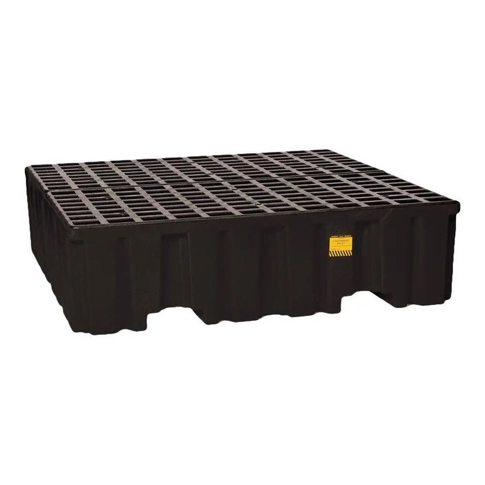 4 Drum Pallet W/ Drain - Black 1