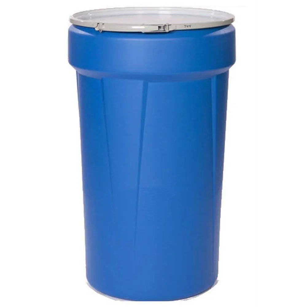 Open Head Poly Drum, 55 Gal. Blue W/ Metal Lever Lock 1