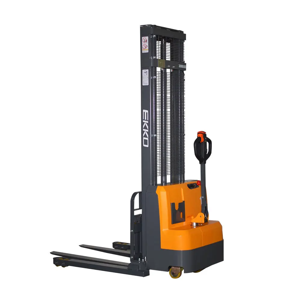 Full Electric Straddle Stacker 3000 Lbs Capacity With Adjustable Forks - Eb14c 1