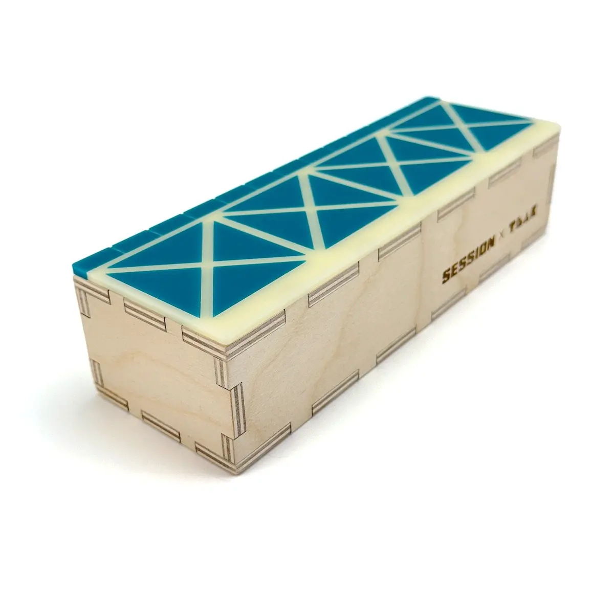 Wooden Fingerboard Ramp -  "Shred Ledge" Grind Box With Acrylic Mosaic - 9 Inches 1