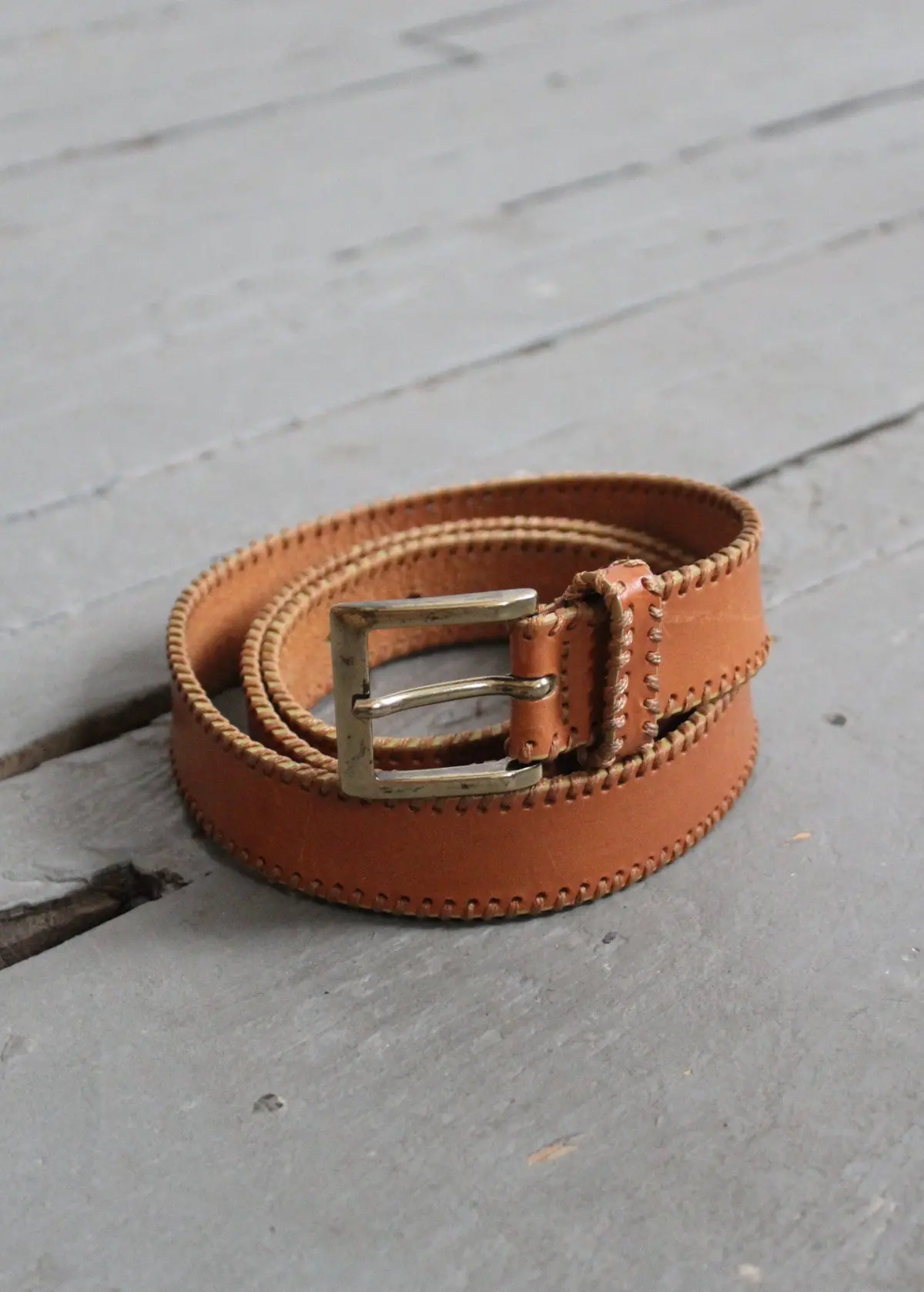 Seed Stitch Honey Leather Belt 1