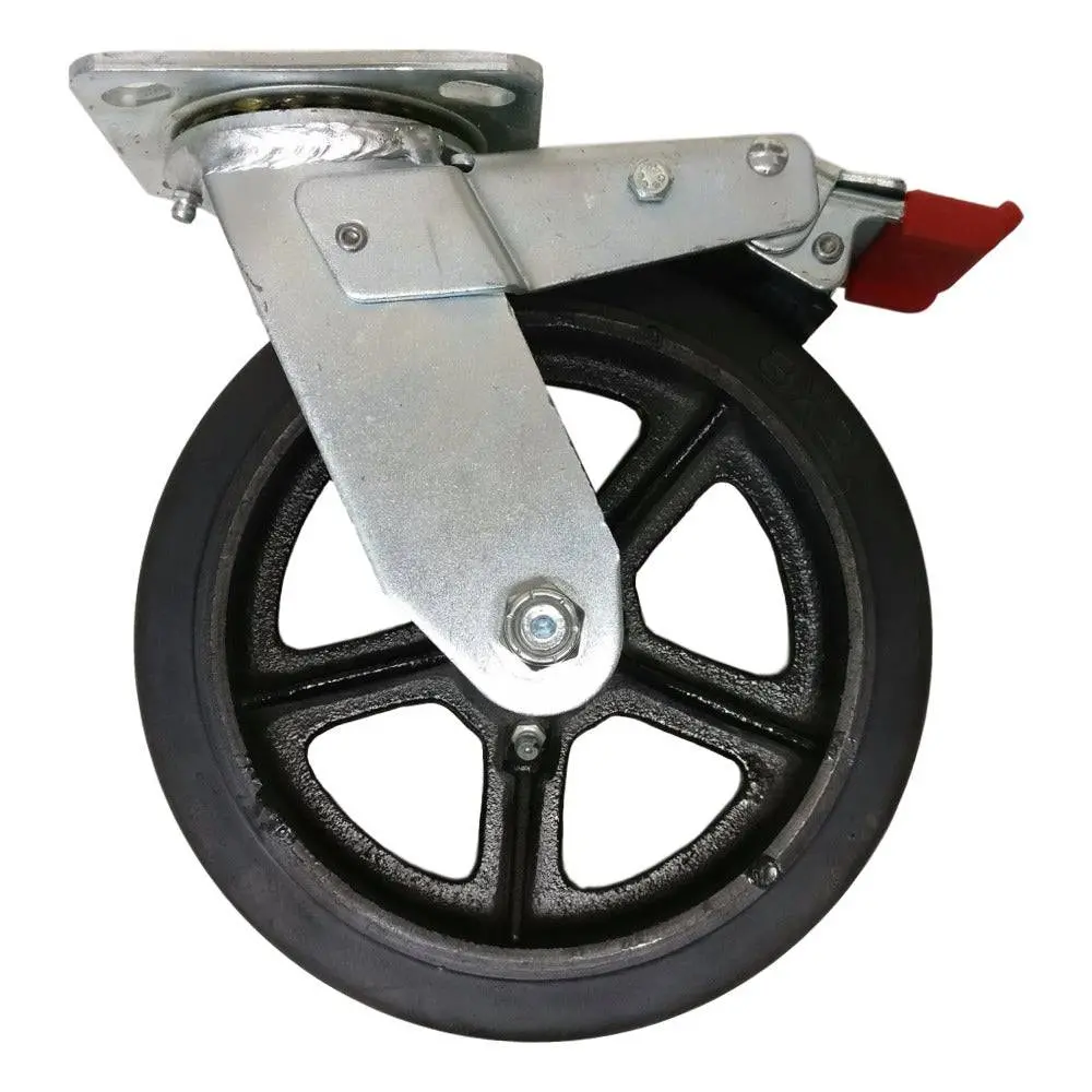 8" X 2" Mold-On Rubber On Cast Swivel Caster, Total Lock Brake, 600 Lb. Cap 1