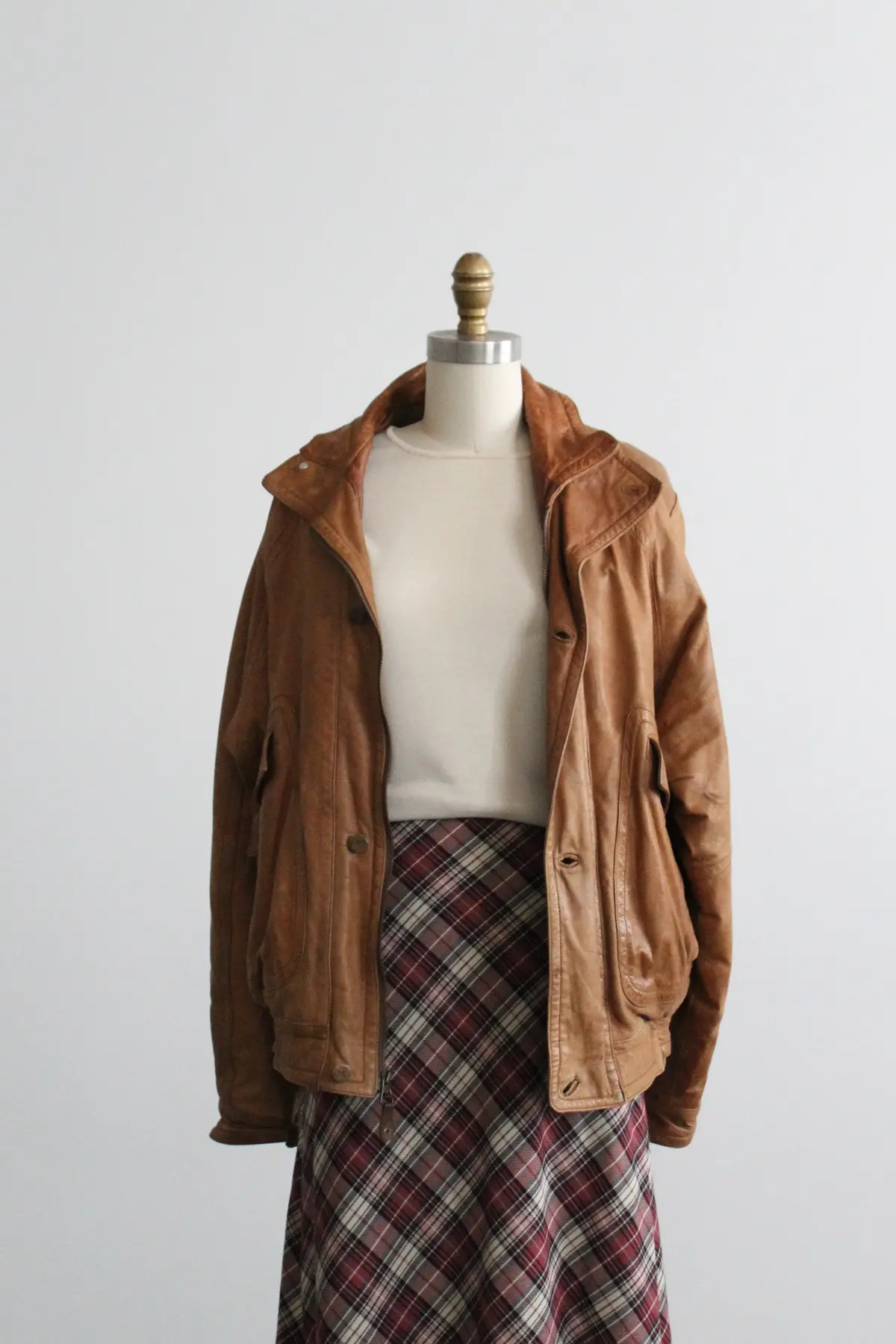 Tobacco Leather Bomber Jacket 1