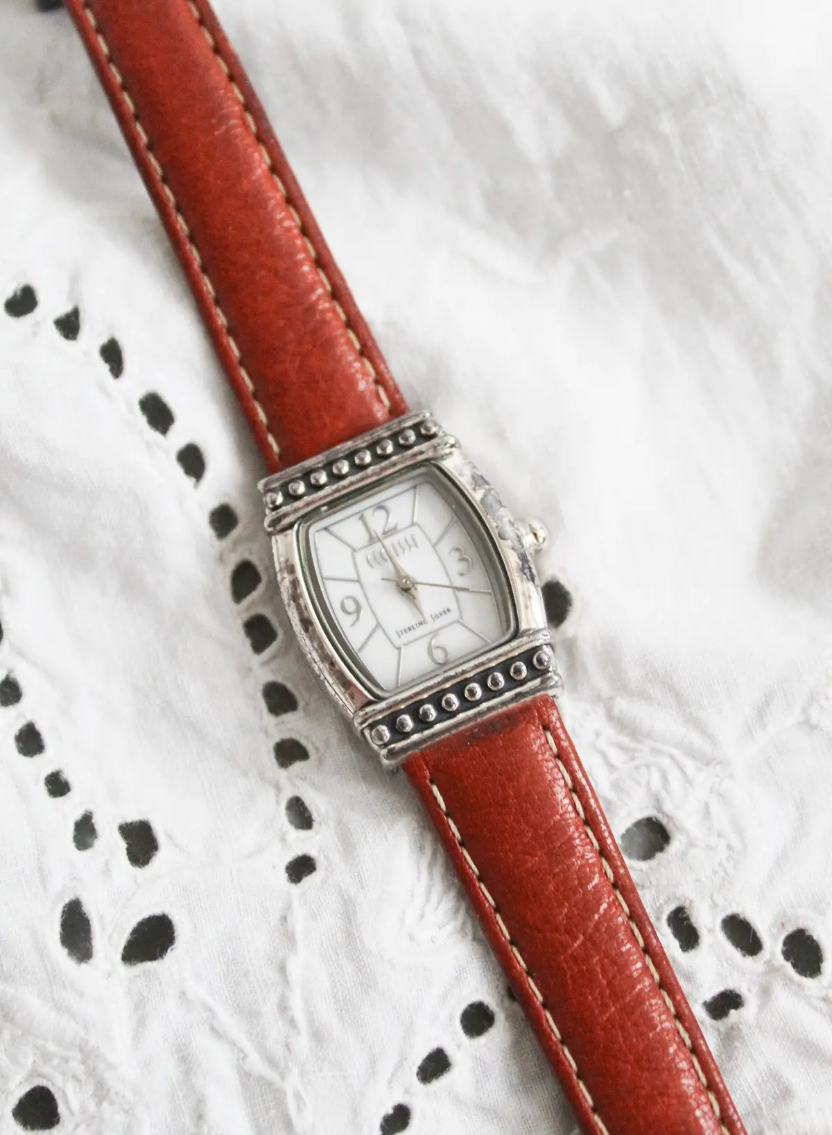 Sterling Silver & Leather Band Vintage Watch 1