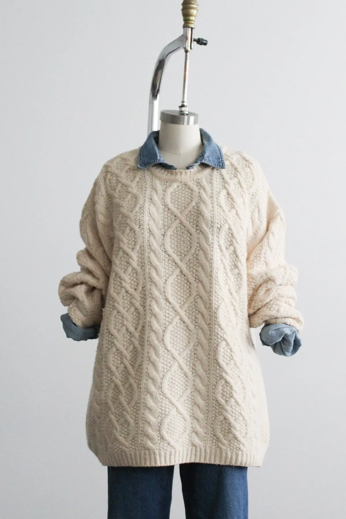 Eggshell Wool Fisherman Sweater 1