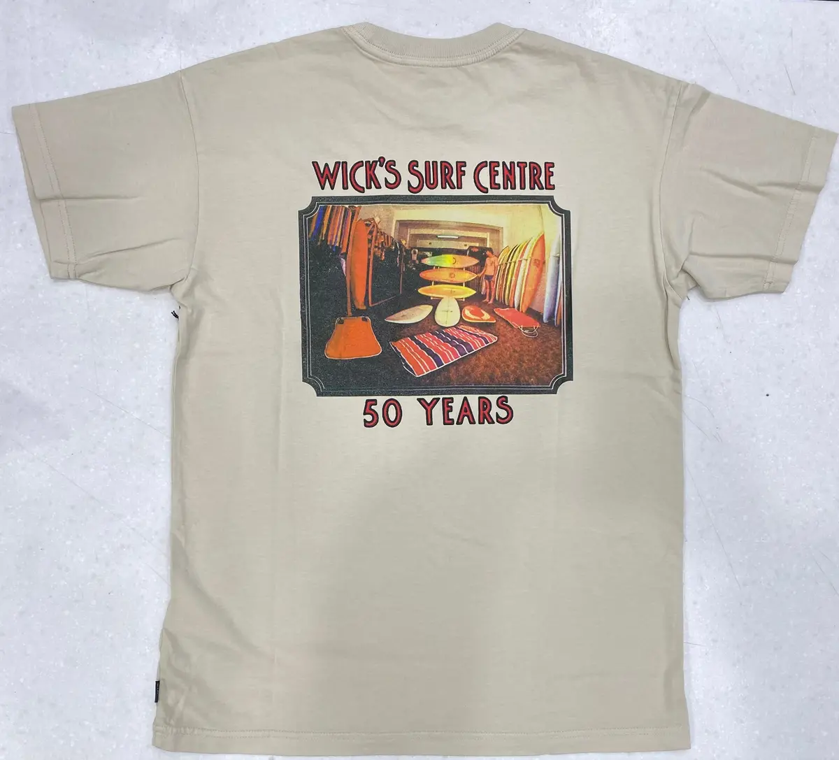 Wicks 50 Years Surf Center Tee Cream 1