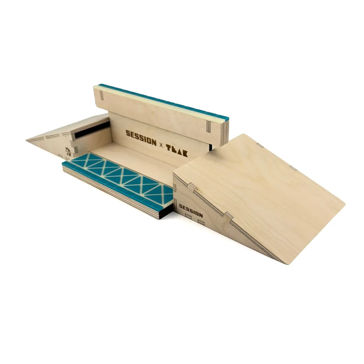 Modular Wooden Fingerboard Ramp - "The Junction" - Dual Kickers + Triple-Sided Rail/Ledge Block 1