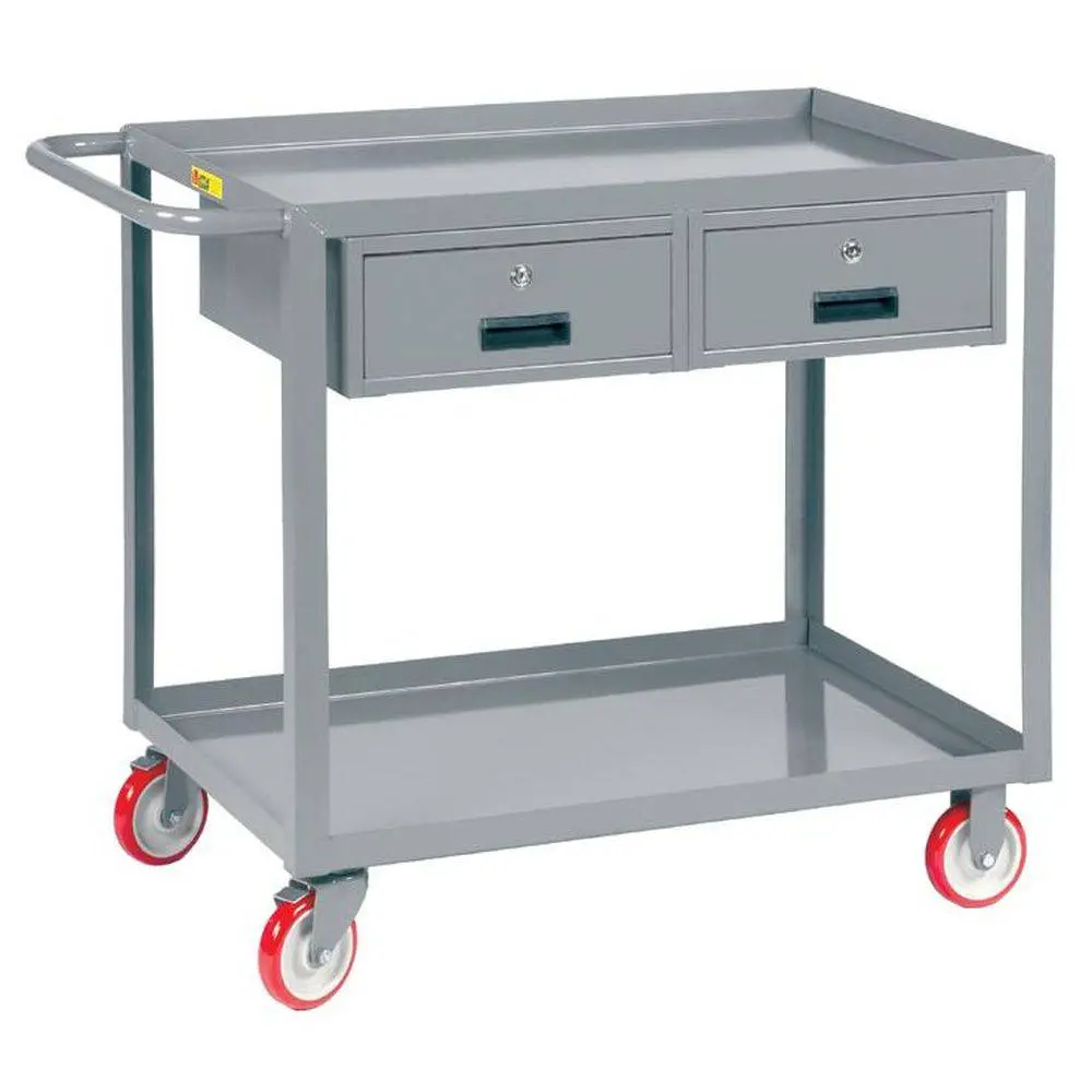 Welded Service Cart W/ 2 Drawers And Retaining Lips 1