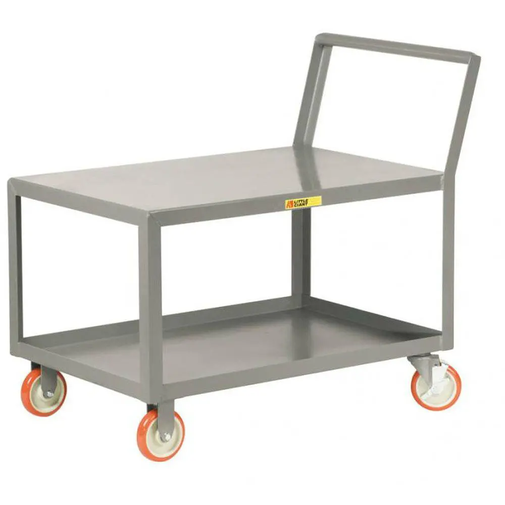 Low Deck Shelf Truck - Sloped Handles Flush Steel Top Locking Casters 1