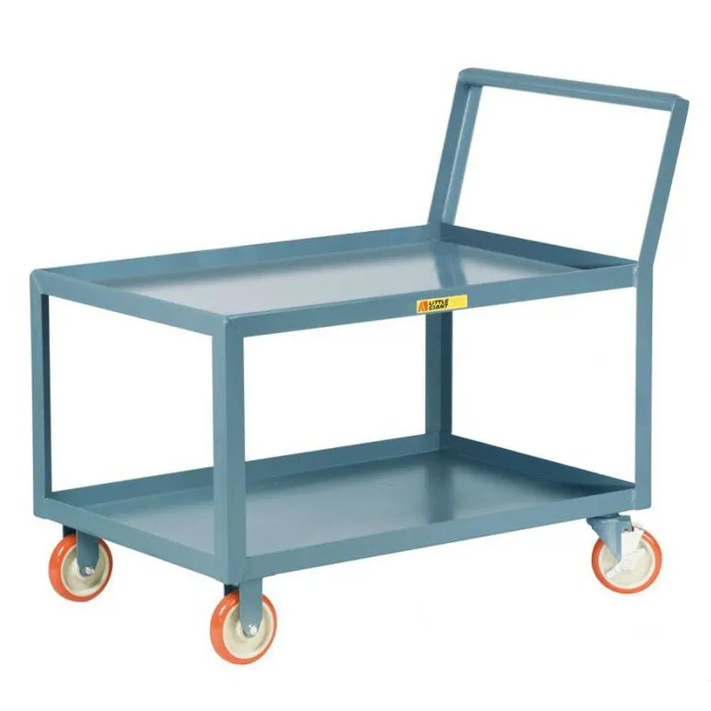 Low Deck Shelf Truck - Sloped Handles Lipped Steel Top Locking Casters 1