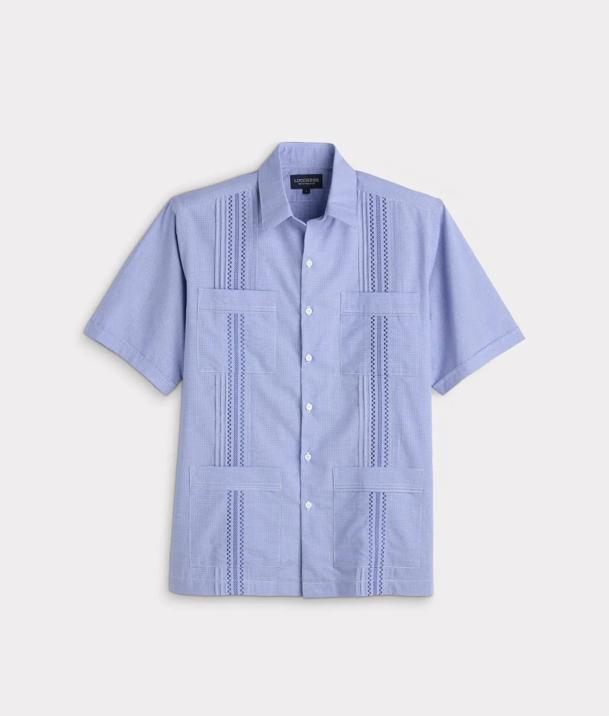 Guayabera Shirt :: Light Blue And White Gingham 1