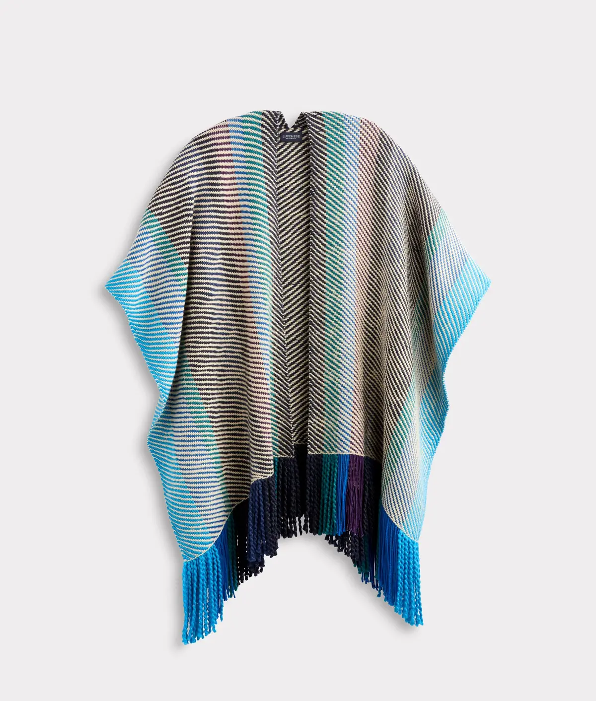 Aline Fringe Cape :: Striped Blue 1