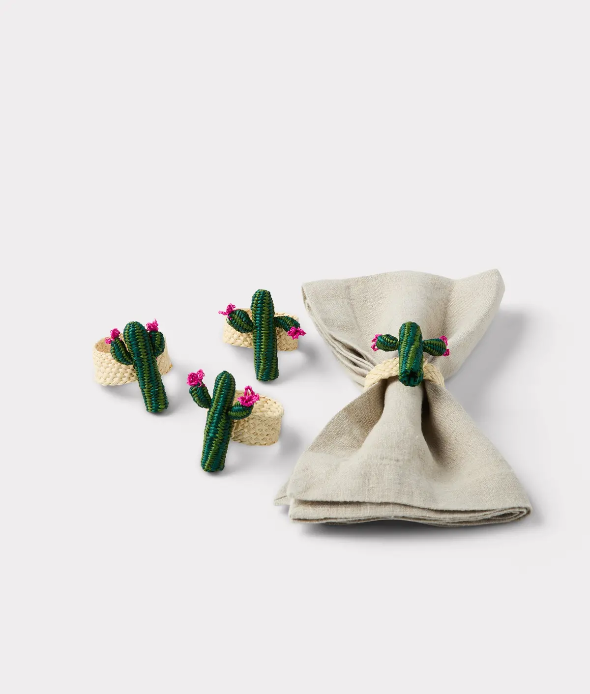 Cactus Flower Napkin Rings - Set Of Four :: Green 1