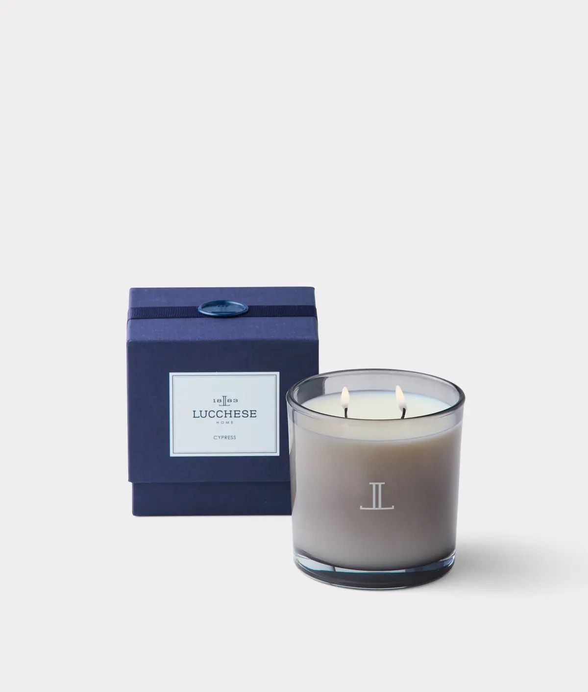 Double Wick Cypress Scented Candle :: White 1