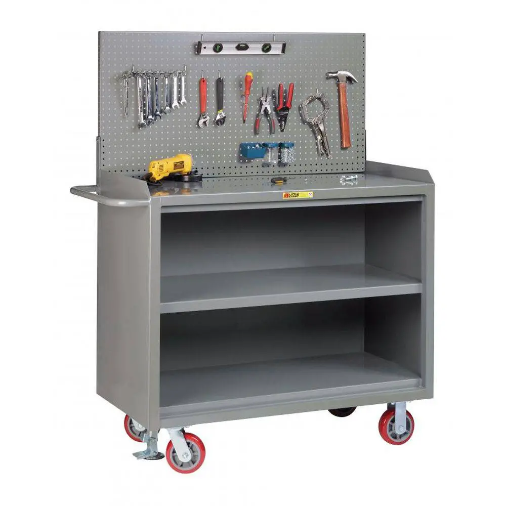 48"W Mobile Bench Cabinet W- Pegboard Tool Storage (Solid Steel Top) 1
