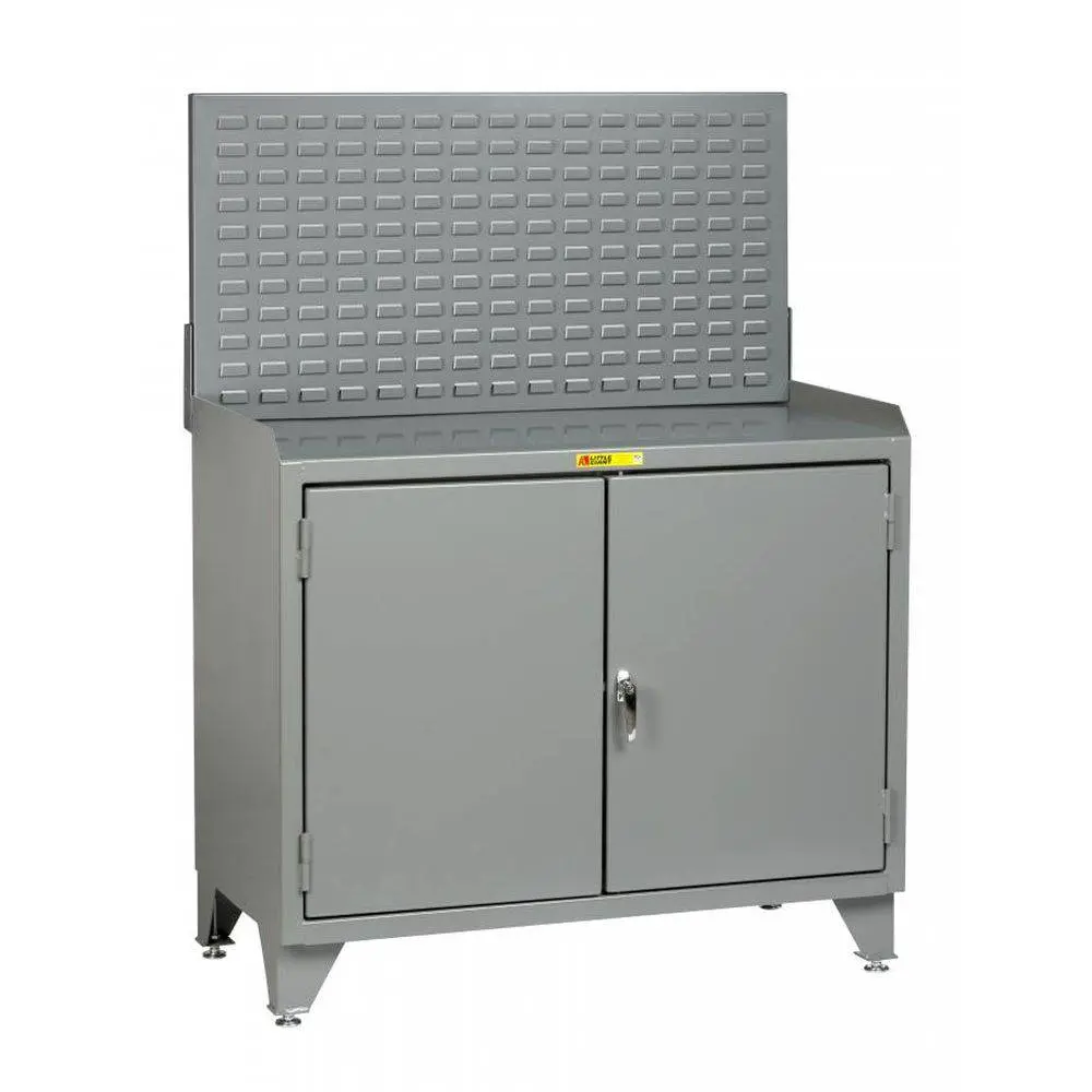 Counter Height Bench Cabinet W/ Louvered Panel And Solid Doors 1