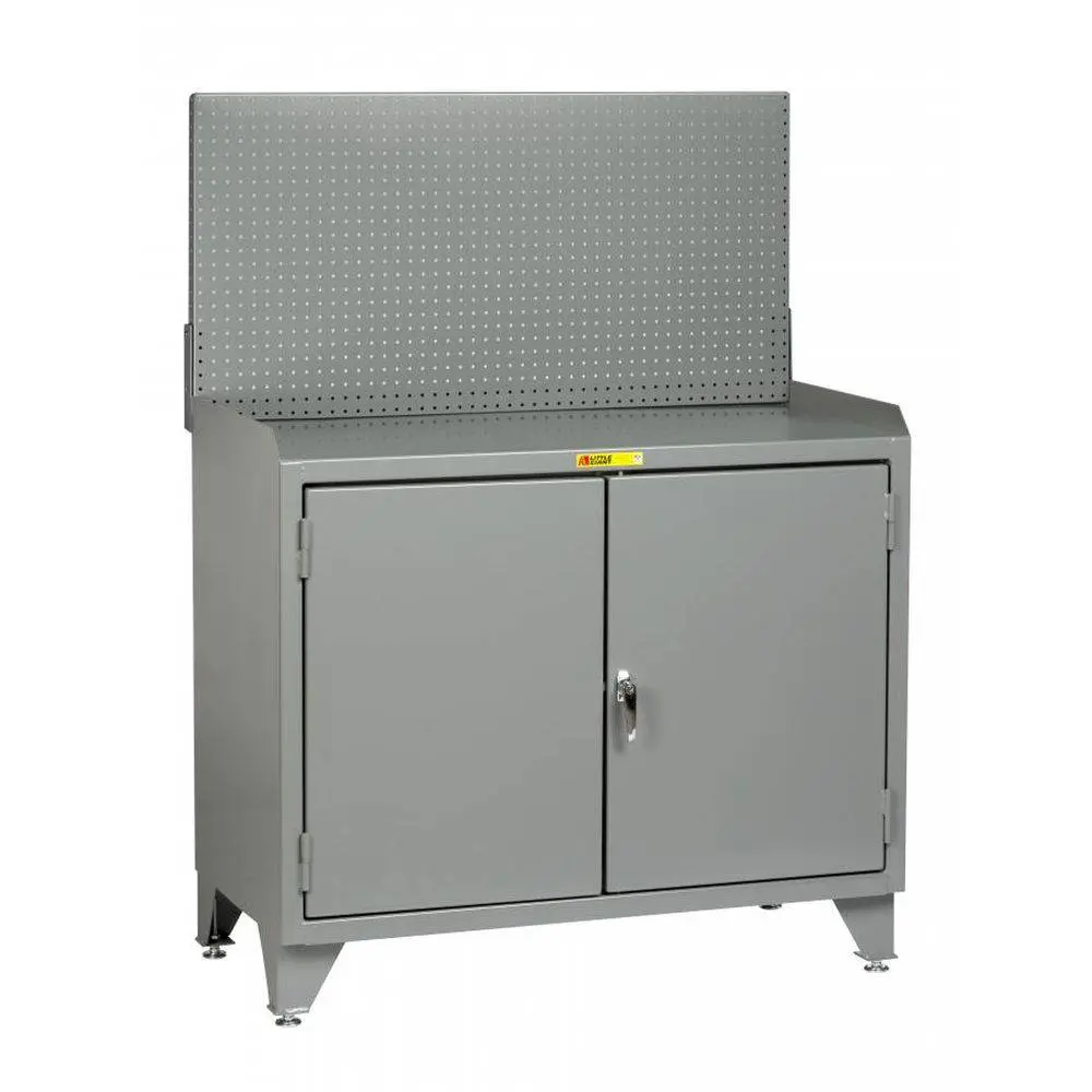 Counter Height Bench Cabinet W/ Pegboard Panel And Solid Doors 1