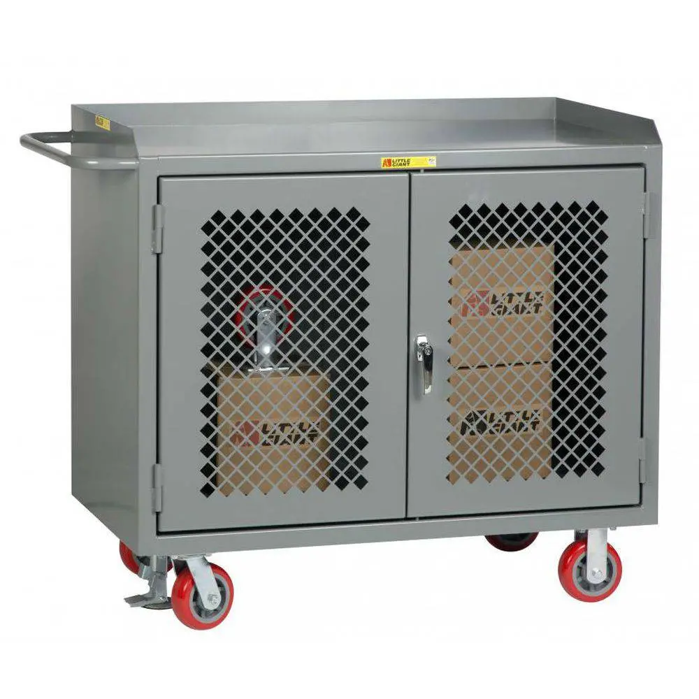 48" Wide Mobile Bench Cabinet W/ Perforated Doors And Solid Steel Top 1
