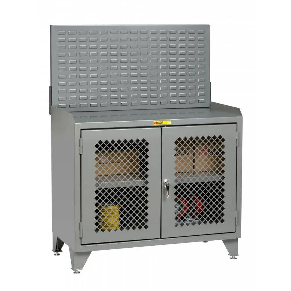 Counter Height Bench Cabinet W/ Louvered Panel And Clearview Doors 1