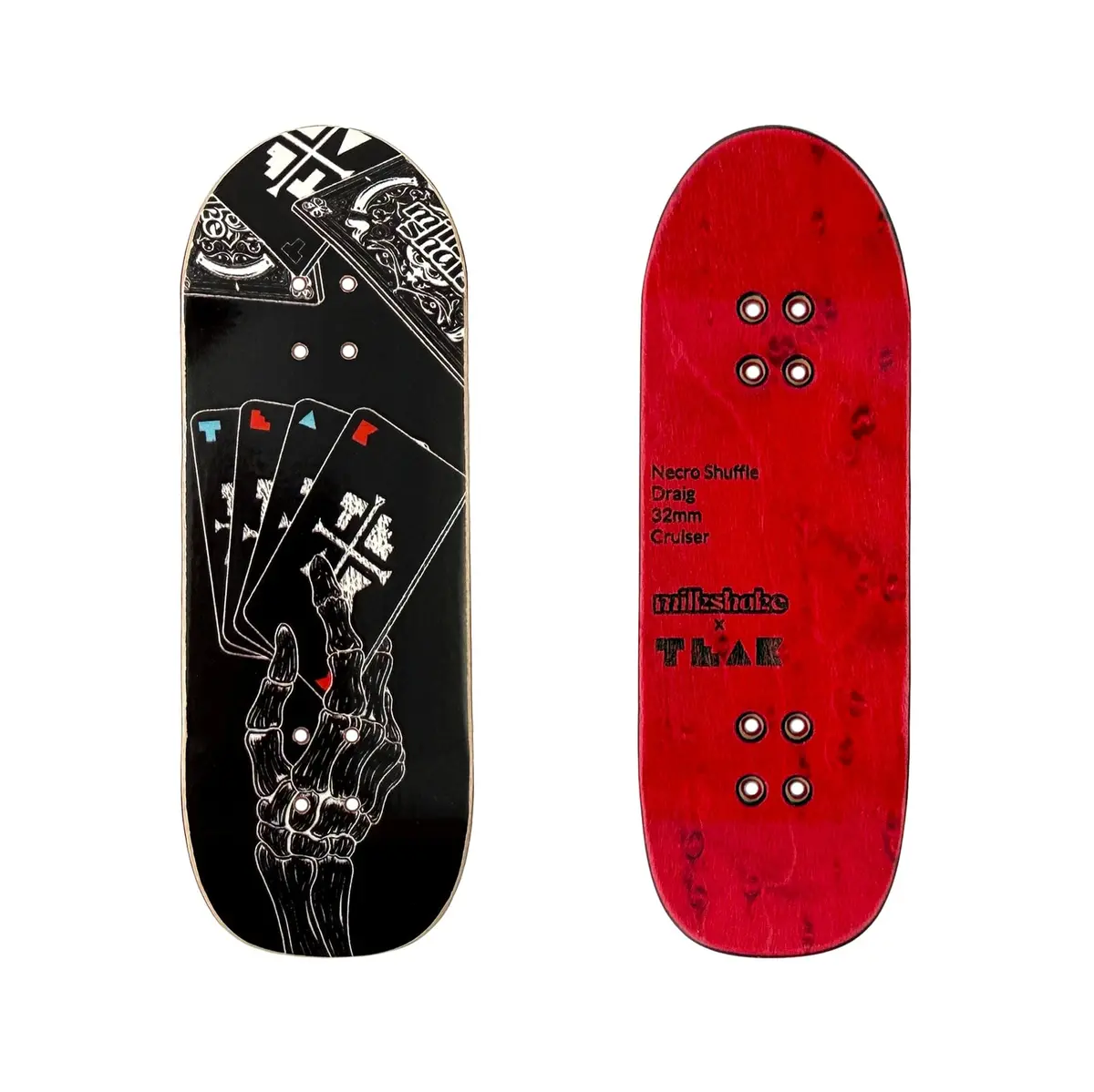 32Mm Milkshake X Teak Collab Deck - "Necro Shuffle" Cruiser Shape Fingerboard Deck 1
