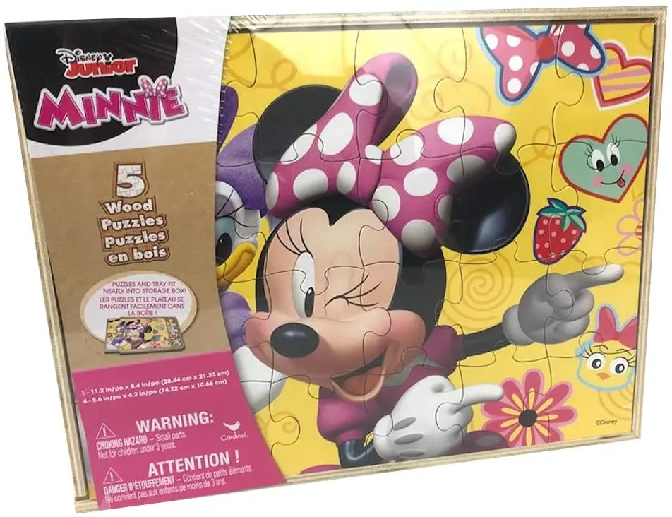 Pacote 5 Puzzles De Madeira Minnie Disney 24 Peças 1
