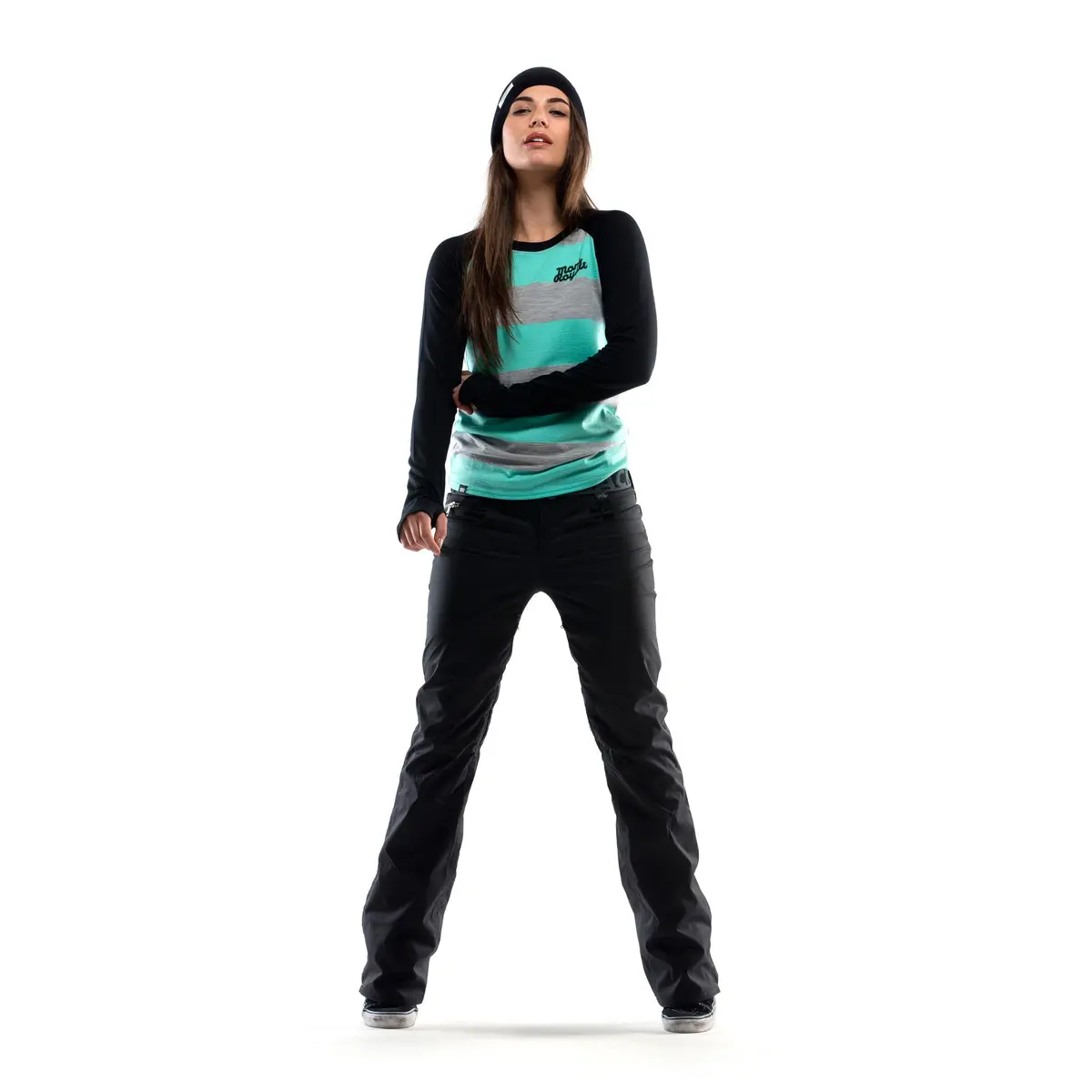 Mons Royale Raglan Long Sleeve – Women's – Mint/ Grey Stripe 1