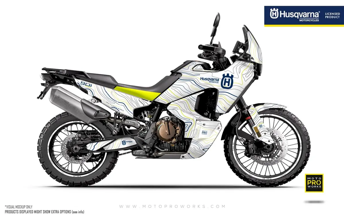 Husqvarna Norden 901 Graphics - "Topography" (White/Blue/Yellow) 1