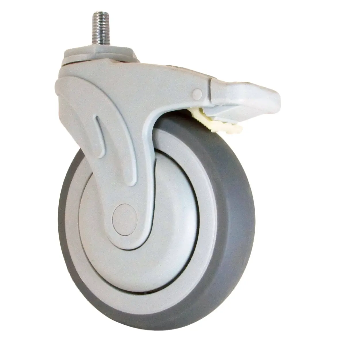 5" X 1-1/4" Polimed Wheel Threaded Swivel Stem Caster Total Lock Brake (1/2") 300 Lbs. Cap 1