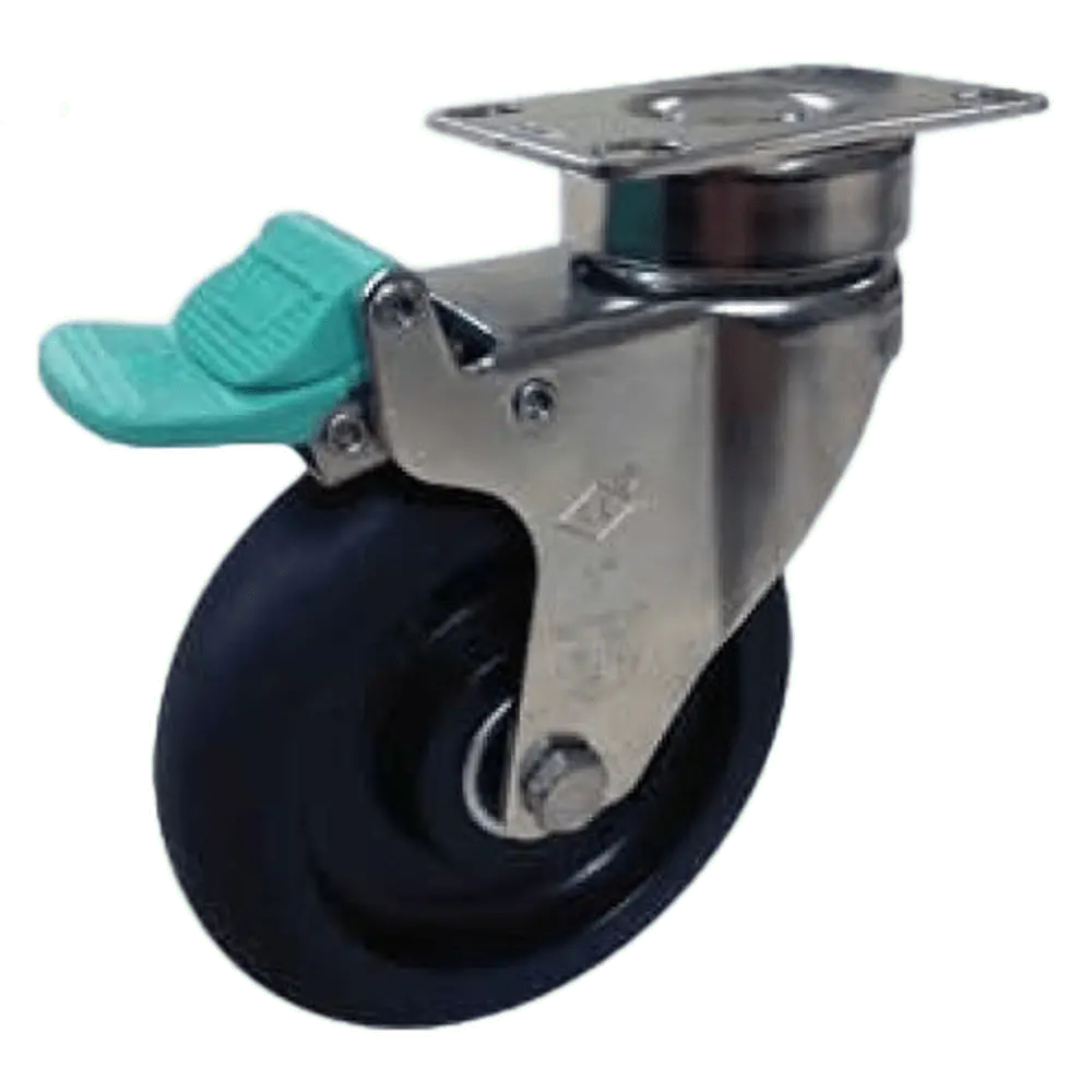 4" X 1-1/4" Soft Rubber Medical Caster S.S., Directional Swivel Lock 300# Cap 1