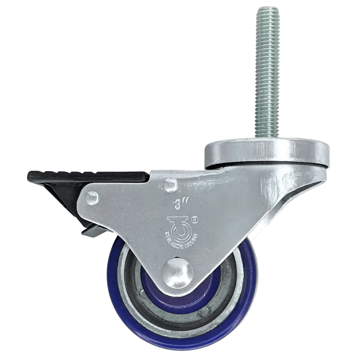 3" X 1-1/4" Polyon Aluminum Wheel Swivel Caster, 1/2" Stem, Total Lock Brake - 350 Lbs. Capacity 1