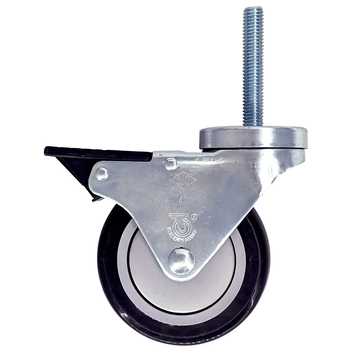 4" X 1-1/4" Poly-Pro Threaded Stem Swivel Caster, Total Lock Brake - 300 Lbs. Cap. 1