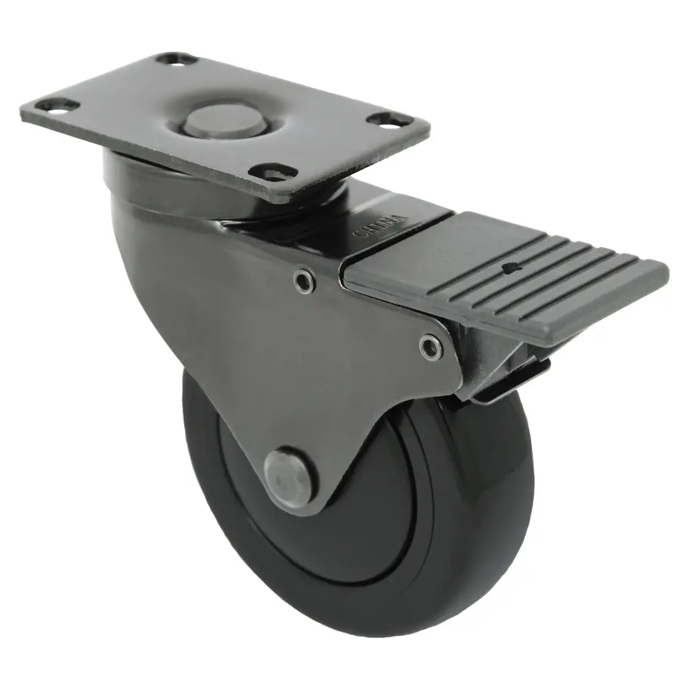 4" X 1-1/4" Poly-Pro Wheel Black Swivel Caster W/ Total Lock Brake - 350 Lbs. Cap. 1